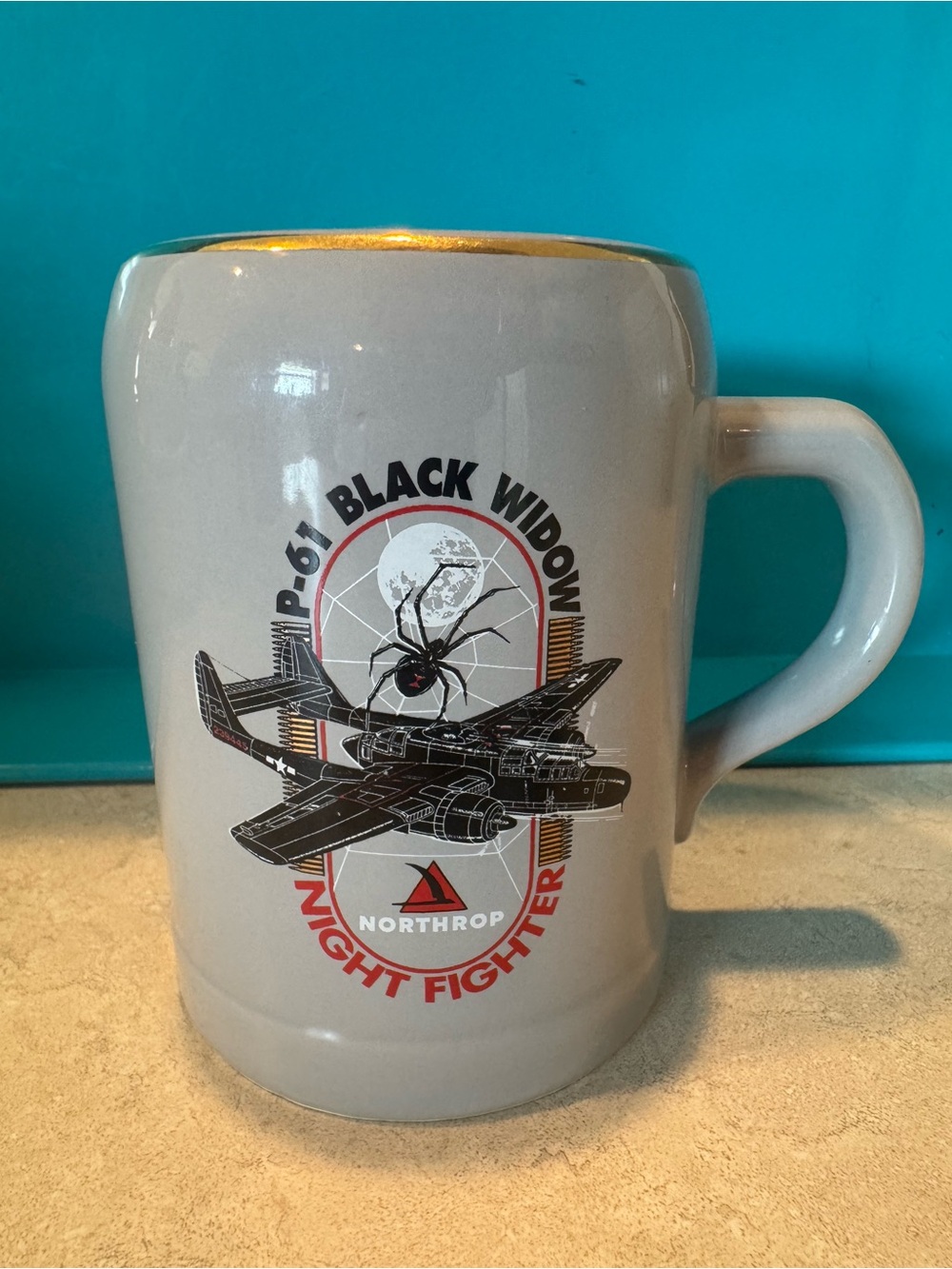 Vintage Northrop P-61 Black Widow Night Fighter Tankard Stein Mug WC Bunting